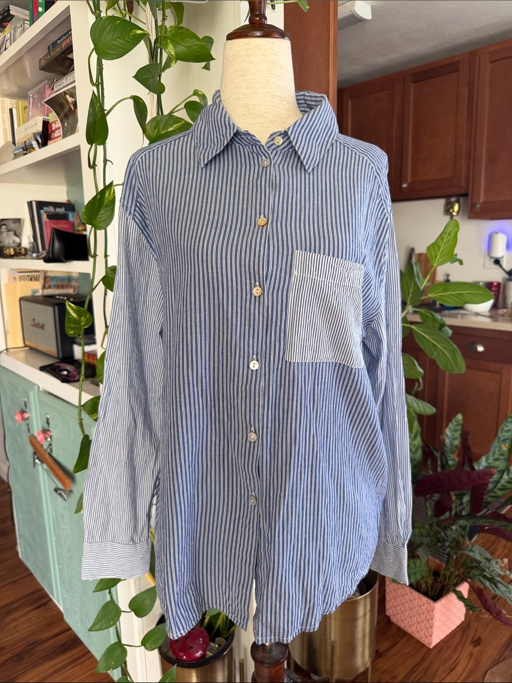 ba&sh Blue and White Striped Button-Down Shirt